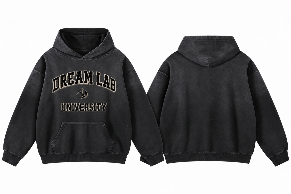 University Black/Grey Heavyweight Vintage Oversized Hoodie