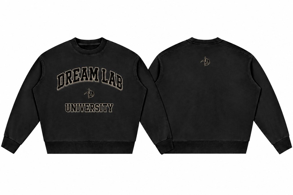 University Black Vintage Wash Crewneck Sweatshirt - WT outline